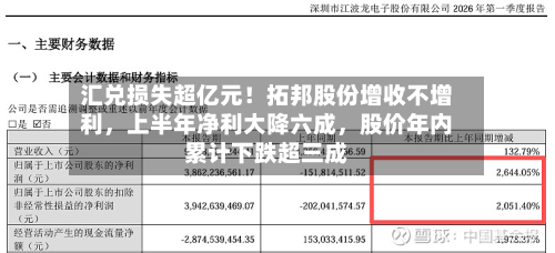 汇兑损失超亿元！拓邦股份增收不增利	，上半年净利大降六成，股价年内累计下跌超三成-第2张图片