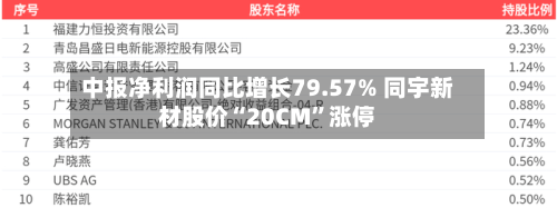 中报净利润同比增长79.57% 同宇新材股价“20CM”涨停-第2张图片