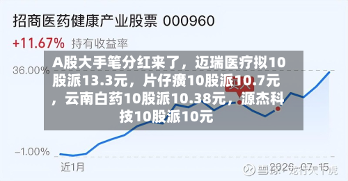 A股大手笔分红来了，迈瑞医疗拟10股派13.3元	，片仔癀10股派10.7元，云南白药10股派10.38元，源杰科技10股派10元-第3张图片