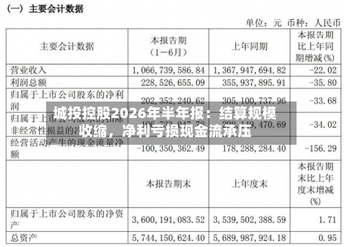 城投控股2026年半年报:结算规模收缩,净利亏损现金流承压