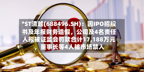 *ST清越(688496.SH)：因IPO招股书及年报财务造假，公司及4名责任人拟被证监会罚款合计17,188万元，董事长等4人被市场禁入-第2张图片