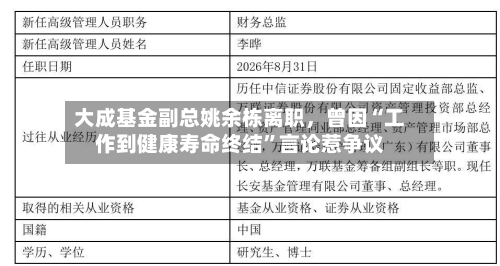 大成基金副总姚余栋离职，曾因“工作到健康寿命终结	”言论惹争议-第2张图片