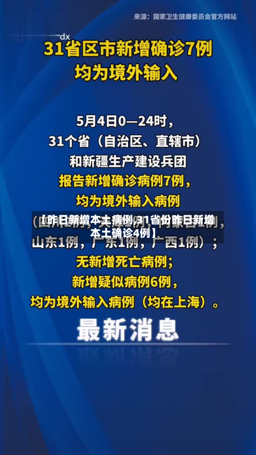 【昨日新增本土病例,31省份昨日新增本土确诊4例】