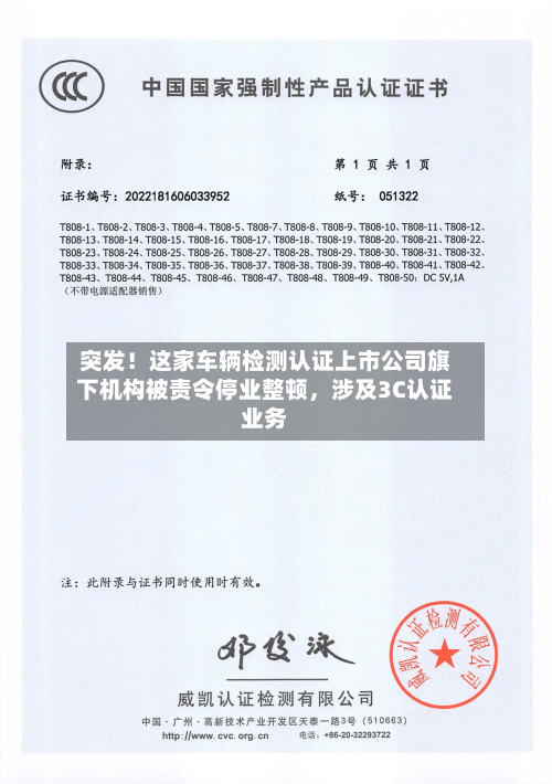 突发！这家车辆检测认证上市公司旗下机构被责令停业整顿，涉及3C认证业务-第2张图片